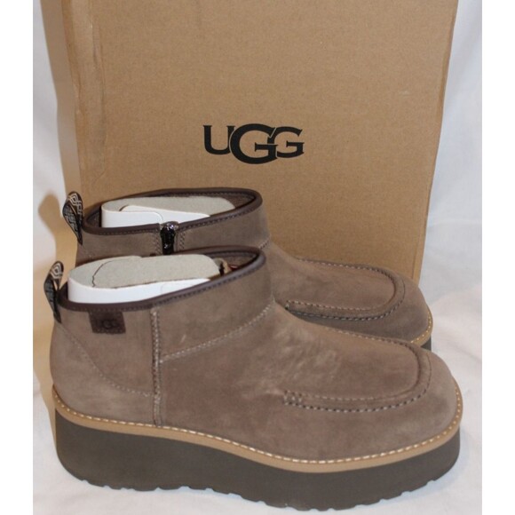 WOMENS HICKORY UGG‎ ULTRA MINI CITYFUNC SUEDE ZIP PLATFORM BOOTS SZ 9 NEW! - Picture 1 of 6